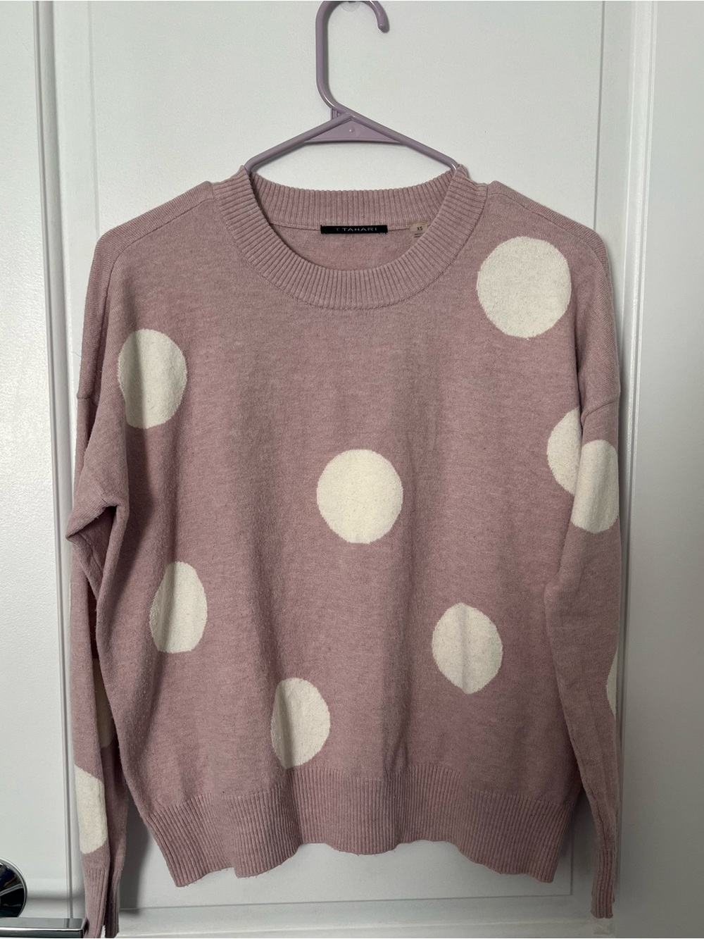T Tahari Pink Polka Dot Crewneck Sweater